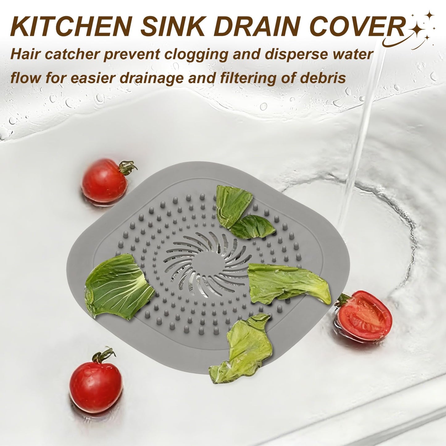 sourcing map 2 Pcs Square Drain Cover, 5.9 Inch Shower Hair Catcher Drain Cover for Shower Room Bathtubs Kitchen Sink Laundry Room, Black