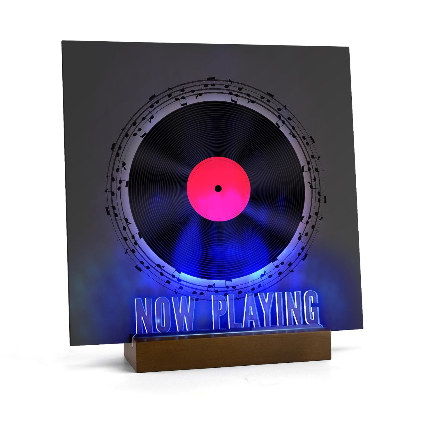 Now Playing Vinyl Record Stand, Vinyl Album Display Holder, 7-Color Lights