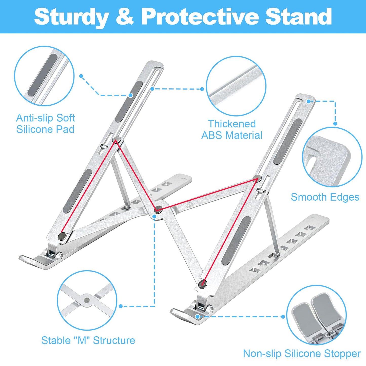 SAYEEC Laptop Stand for Desk Portable Laptop Riser 7 Angles Ergonomic Adjustable Computer Stand Aluminum Foldable Laptop Stands Ventilated Cooling