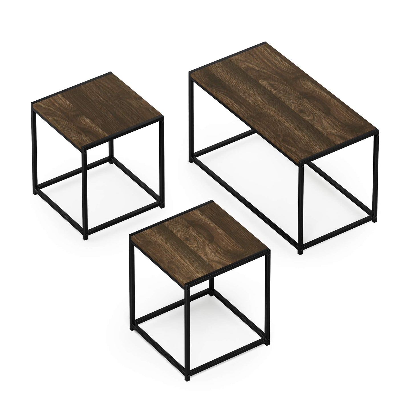 Furinno CAMNUS Coffee Table, Metal Frame Modern Coffee Table and Side Tables Set, Toolless Side Table Sets, for Living Room, Bedroom, Home Office