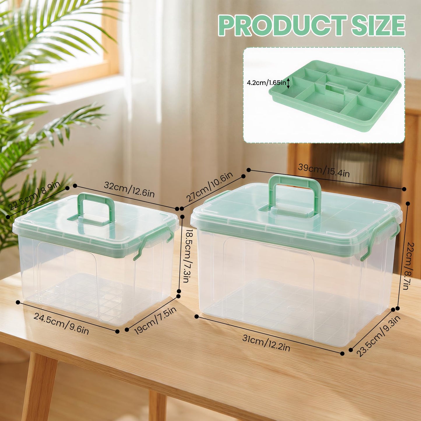Stidyzo Medicine Storage Box, Large Storage Boxes with Lid, Green