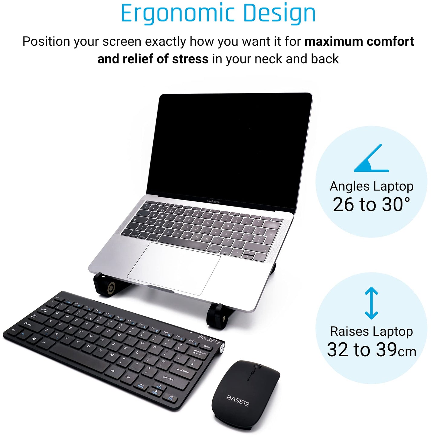 BASE12 Laptop Stand, Portable Foldable Notebook Stand for Desk, Ergonomic Angle Adjustable Laptop Riser Compatible with PC, MacBook, Tablet 11-17”