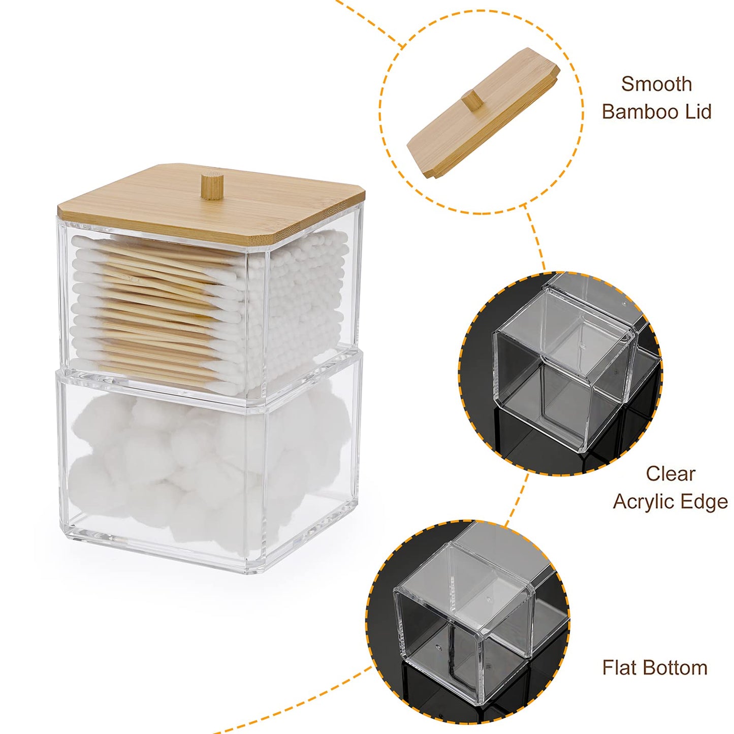 SUMTree Stackable Qtip Cotton Ball Holder 2-Layer Qtip Dispenser with Lid