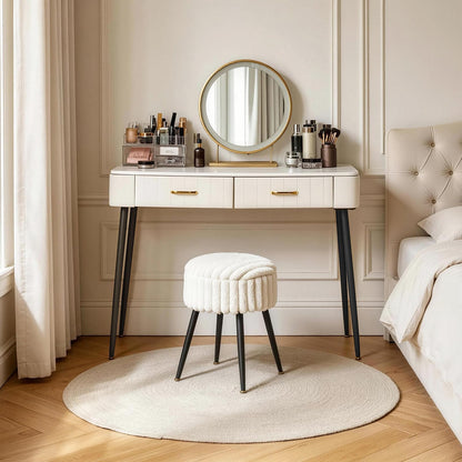 Aibiju Velvet Dressing Table Stool, Round Vanity Stool with Storange, Bedroom Chair with Metal Legs for Home Living Room Fitting Room Bedroom