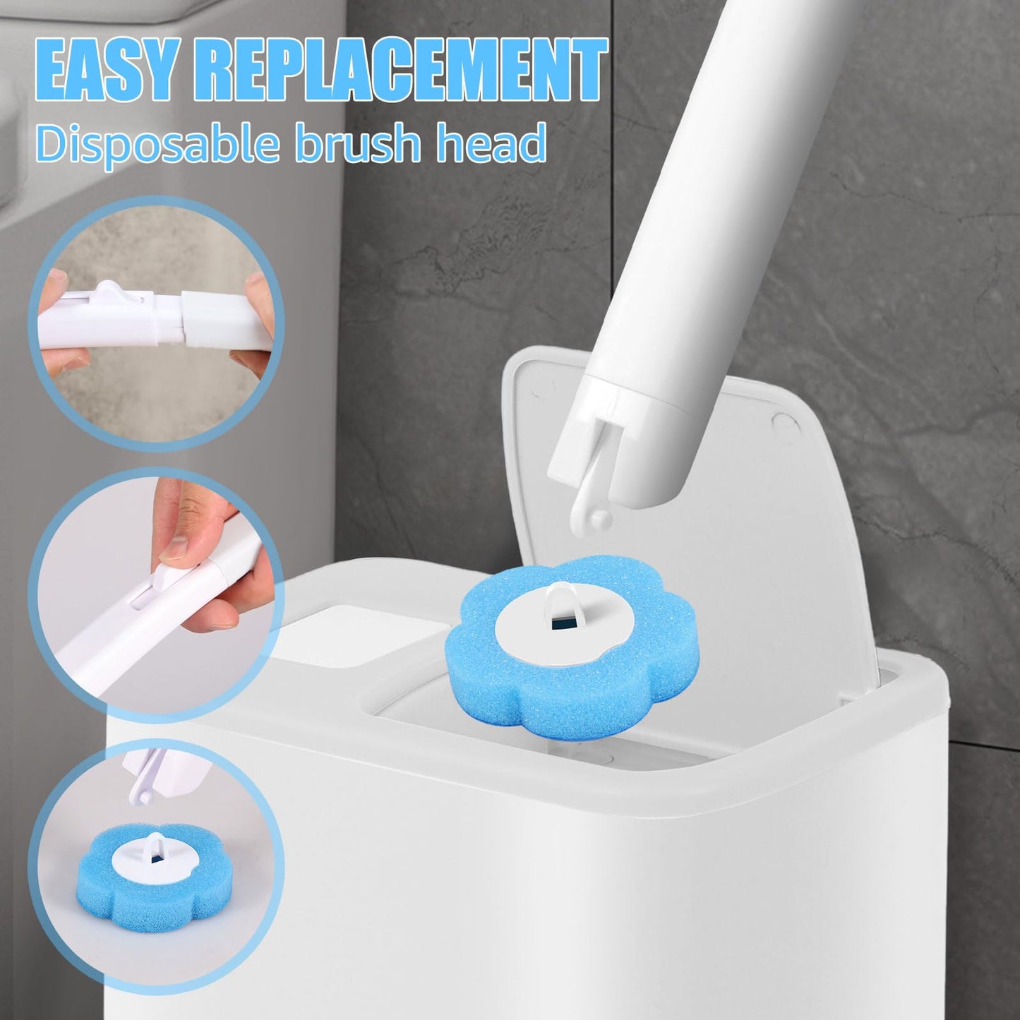 Toilet Wand Kit 30PCS Toilet Brush Replacement Head with Handle Wall-Mounted Holder Cleaner Set 360 Degree Toilets Cleaning System Toilets Bowl Brush