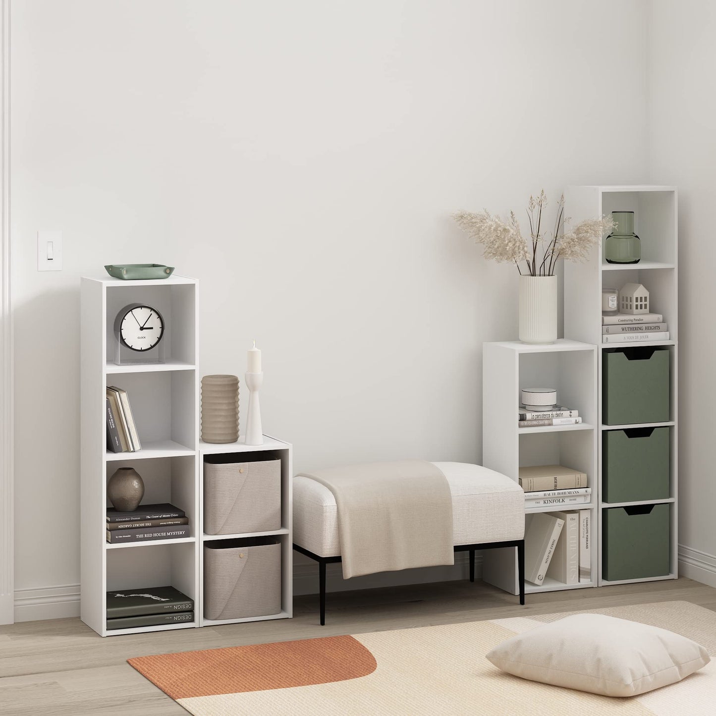 Furinno PASIR Book Shelf, 2-Tier Modern Bookshelf, Open Shelves Bookcase 9 x 12 x 21, for Living Room, Bedroom, Home Office, White