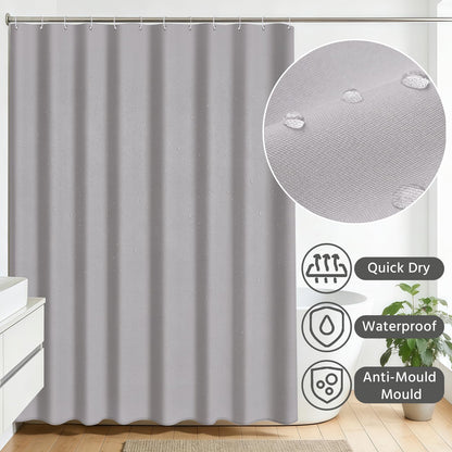 FAVORTALK Shower Curtain Mould Proof Mildew Resistant, 180x180cm Grey Bathroom Curtain Set With 12 Hooks, Weighted Hem