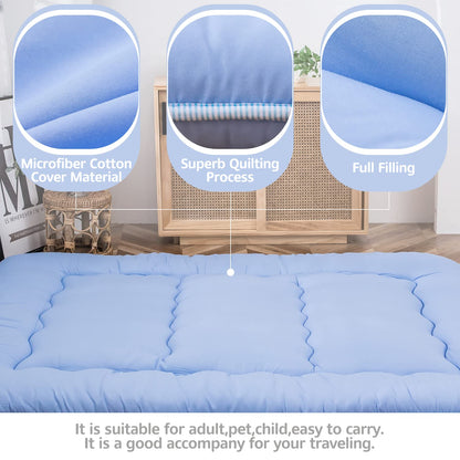 MAXYOYO Japanese Floor Futon Mattress, Thicken Tatami Sleeping Pad Foldable Roll Up Dormitory Mat Pad Floor Lounger Pillow Bed Dusty-Blue, Double