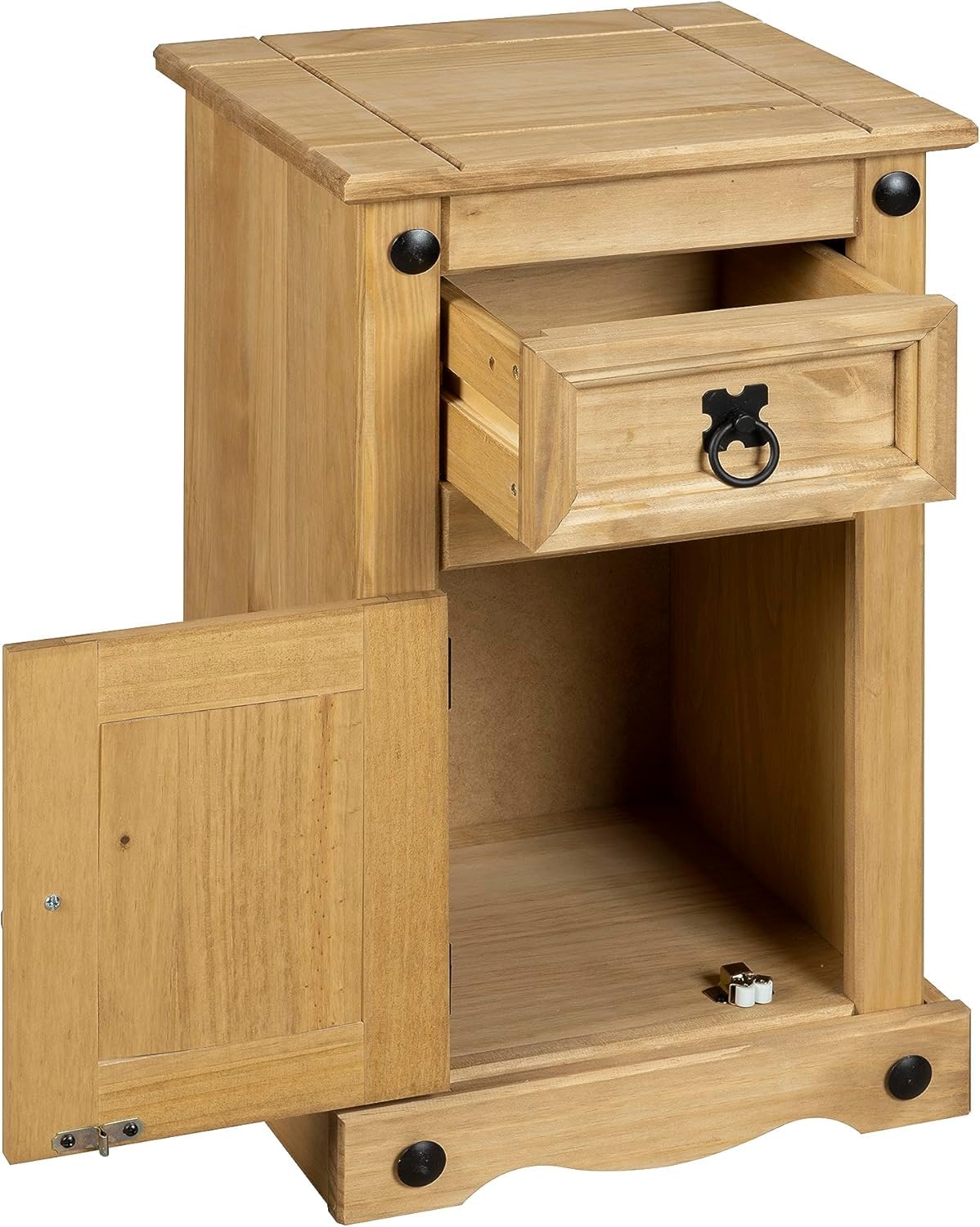 Corona Bedside Table 1 Door 1 Drawer Cabinet Pot Cupboard Lamp End Side Table Lounge Living Room Mexican Solid Pine Wax Finish