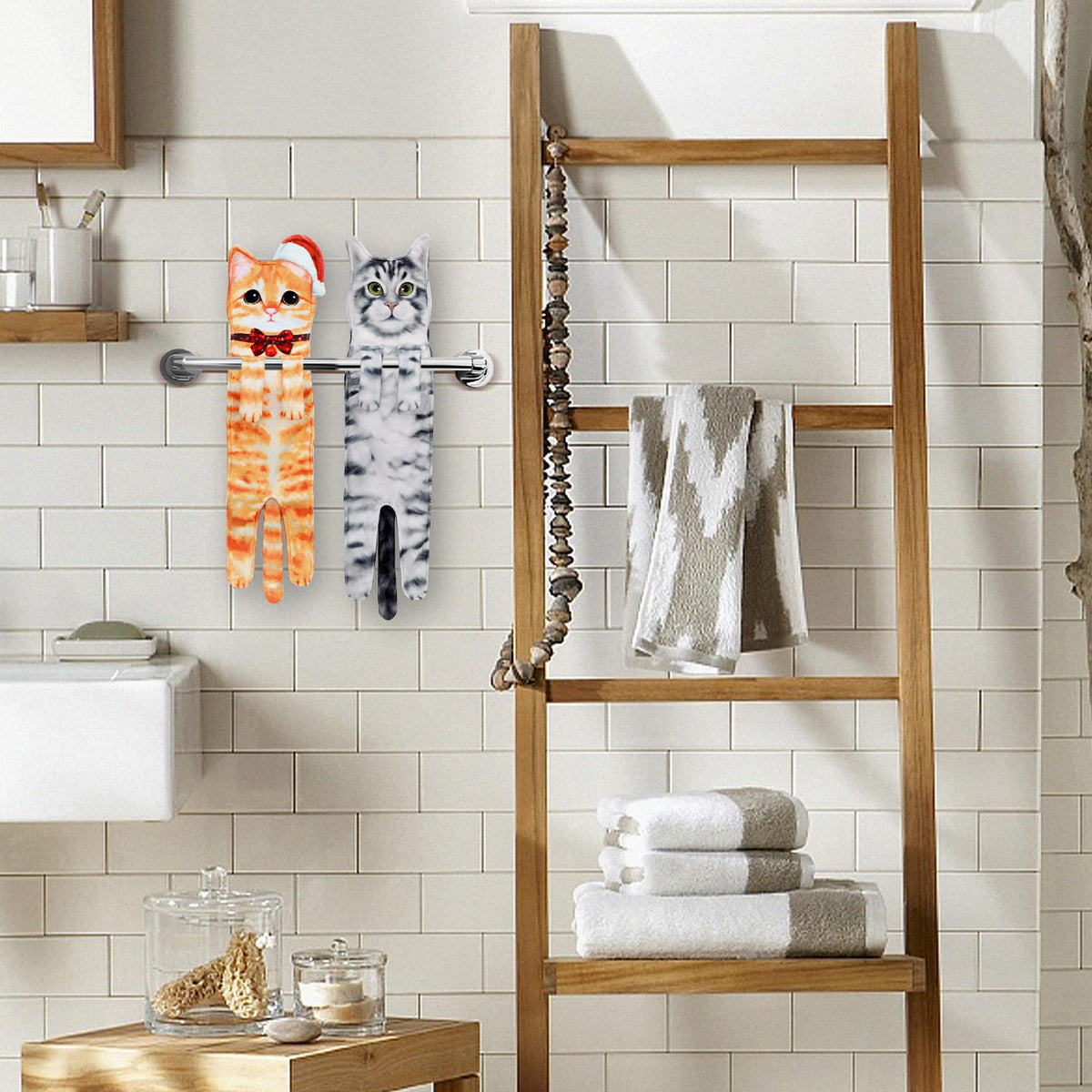 Cat Funny Hand Towels - Cute Bathroom Kitchen Towels Cat Decor Decorative Hanging Face Towels Super Absorbent Soft-Valentine Christmas House Warming