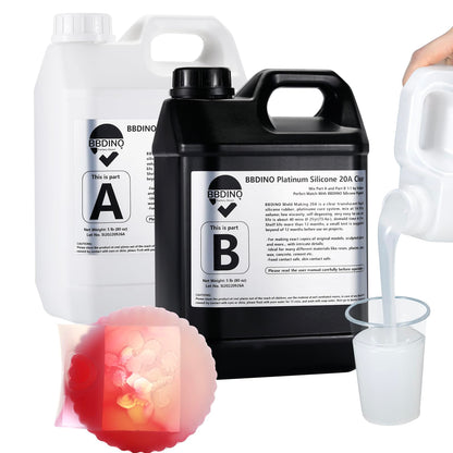BBDINO Silicone Mould Making Kit 20A 1 Gallon/10 lbs, Clear Translucent Silicone for Mould Making 1:1 by Volume for Resin,Soap, Concrete,Wax Moulds