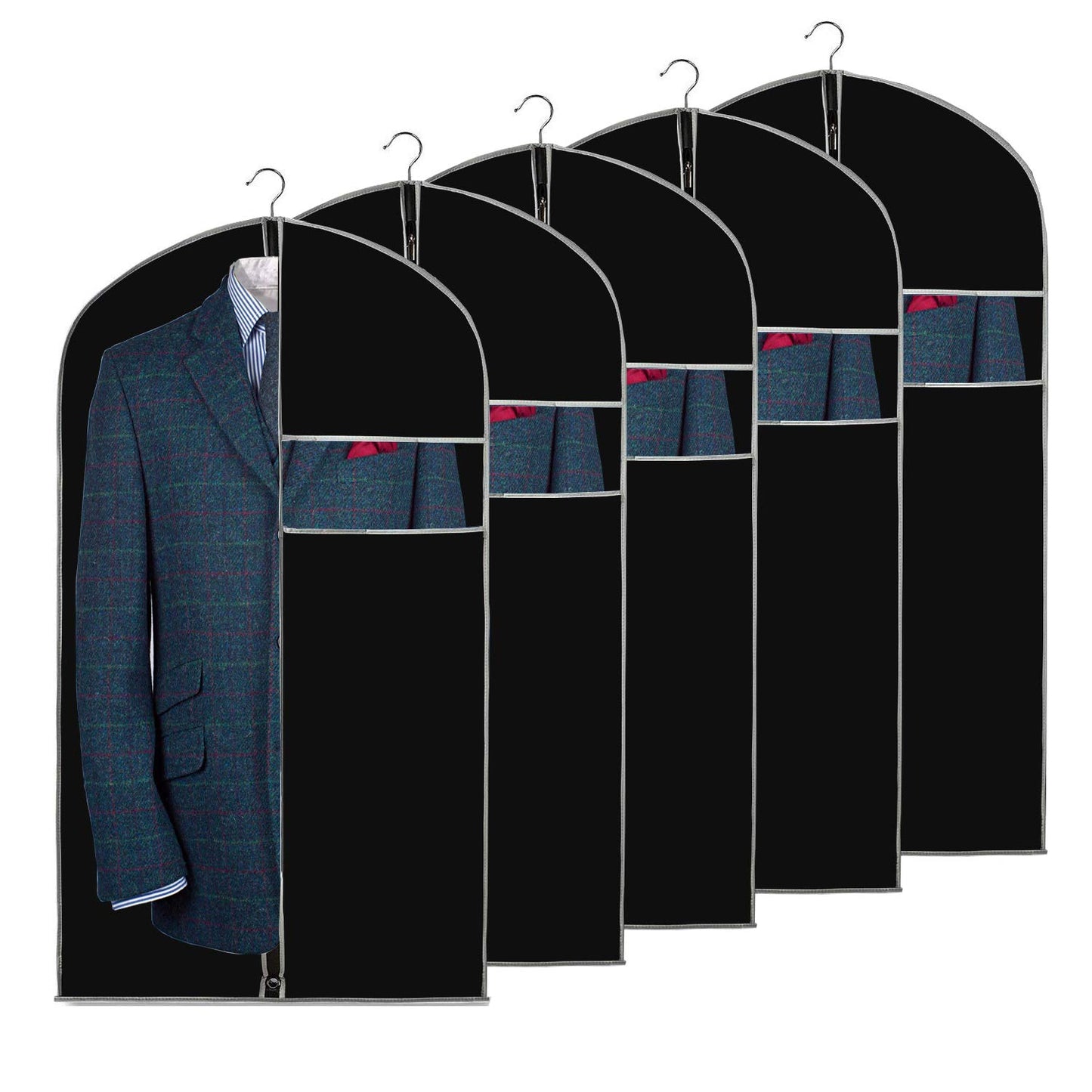 URMI Suit Bag, Breathable 60 x 100cm (5 PCS) Garment Bags Clothes Bags for Storage with Clear Window Dust Moth Proof Dress Bags Protector for Suit