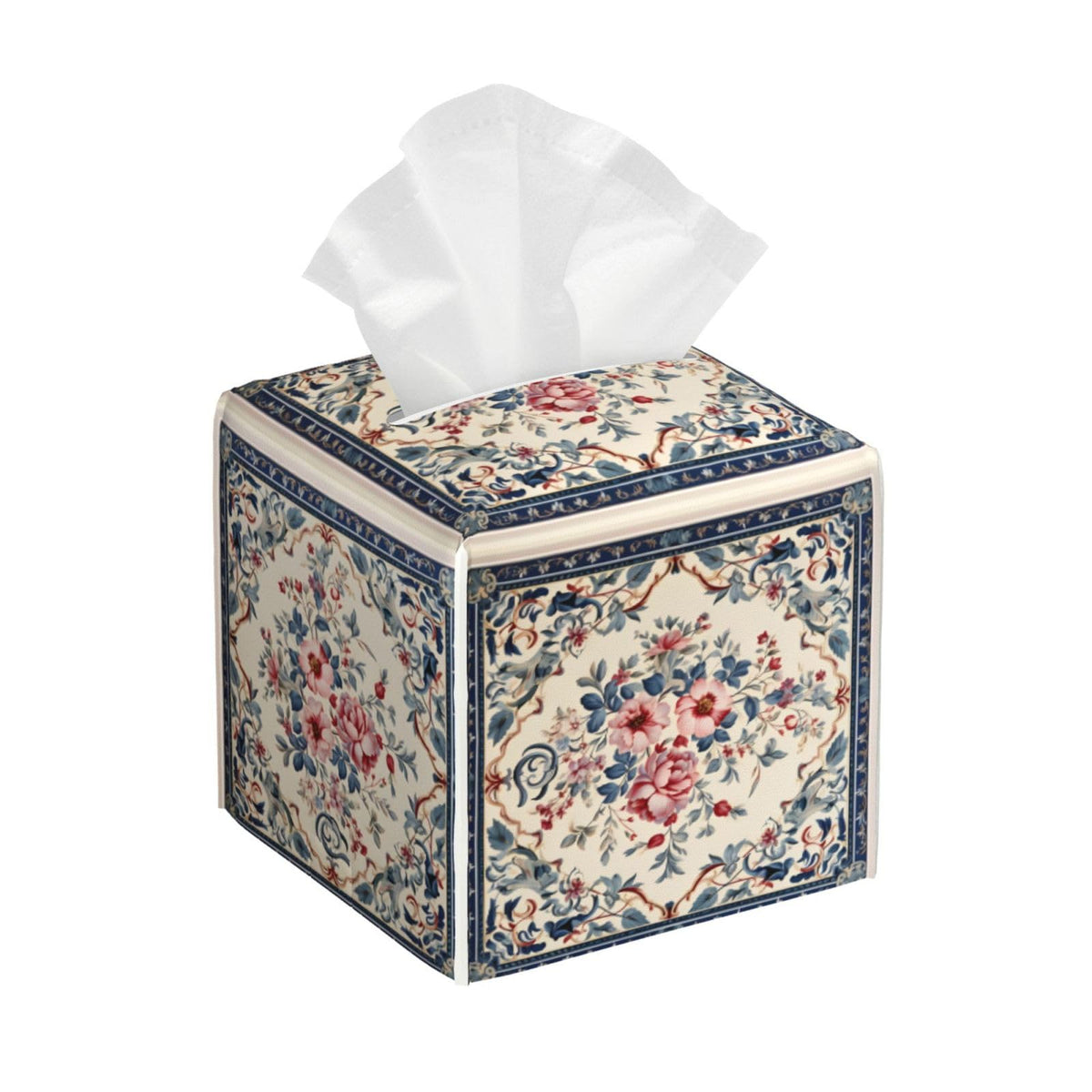 Mexpekil Square Tissue Box Cover vintage flowers ethnic pattern PU Leather Tissue Box Cover Cube Tissue Box Holder for Bathroom Car Napkins Facial