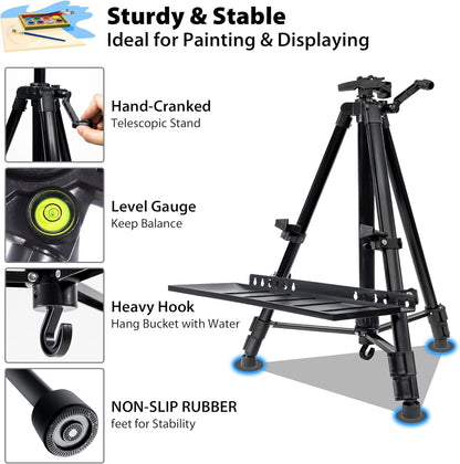 Art Easel Stand for Painting, Adjustable 51-155 cm, Folding Tripod Display Easel, Artist Stand Easel with Bag/Keg, Tabletop and Floor Painting Display