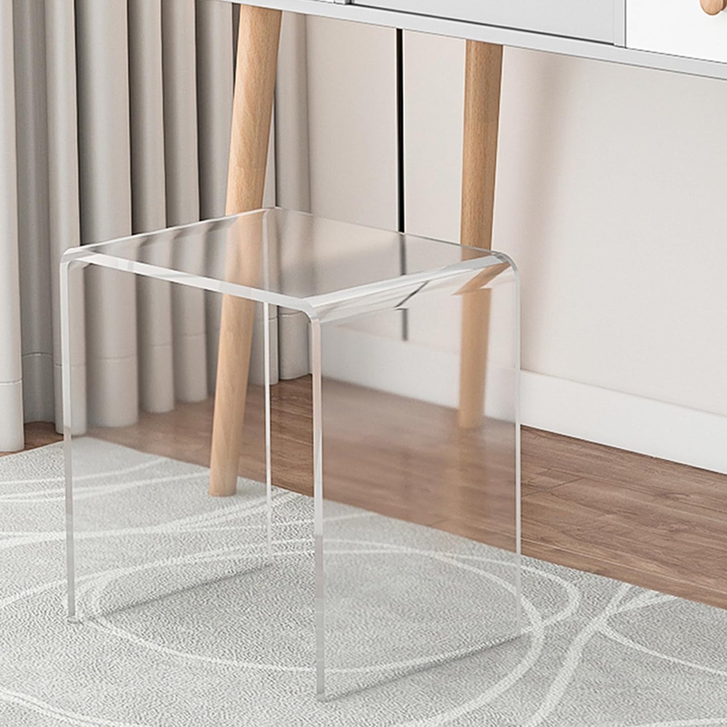 Clear Acrylic U Shaped End Table, Transparent Perspex Plastic Shower Stool, Stylish Modern Coffee Table with Rounded Edges