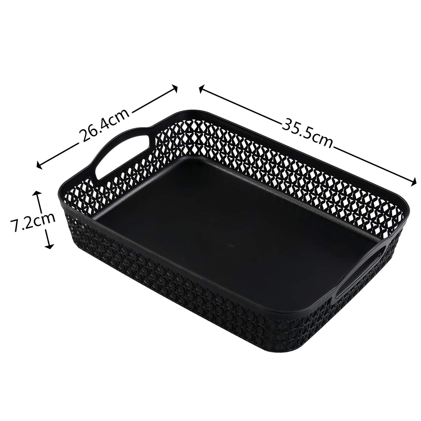 Dehouse 6-Pack Large Plastic Shallow Storage Basket Tray, Black StorageTrays for Shelves