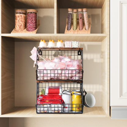 Mefirt Fruit Bowl, Fruit Baskets for Kitchens, Hanging Rack with Banana Hanger can as Kitchen Storage, Vegetable Rack Wall & Stackable Storage Baskets