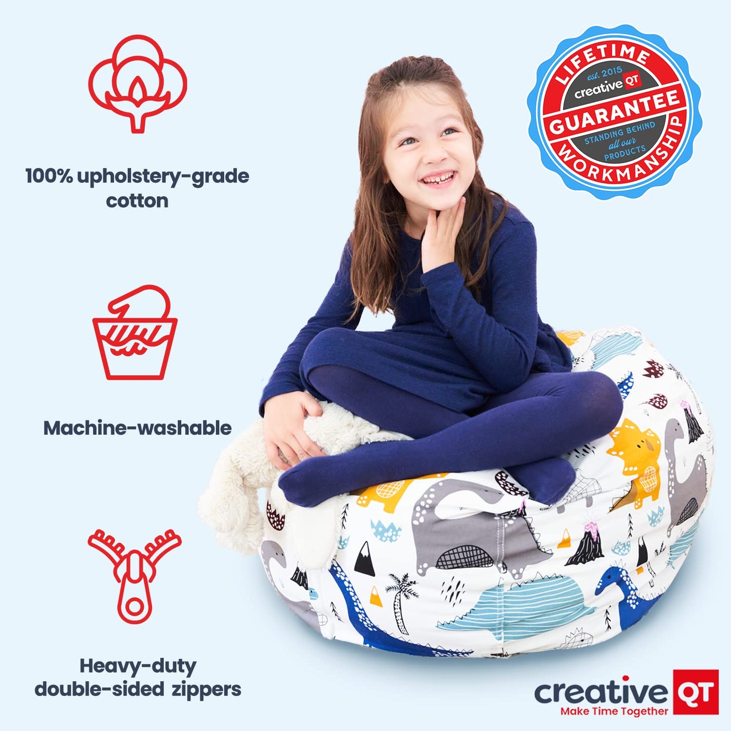 Creative QT Stuff ’n Sit Extra Large 38’’ Bean Bag Storage Cover for Stuffed Animals & Toys – Light Gray Corduroy – Toddler & Kids’ Rooms Organizer