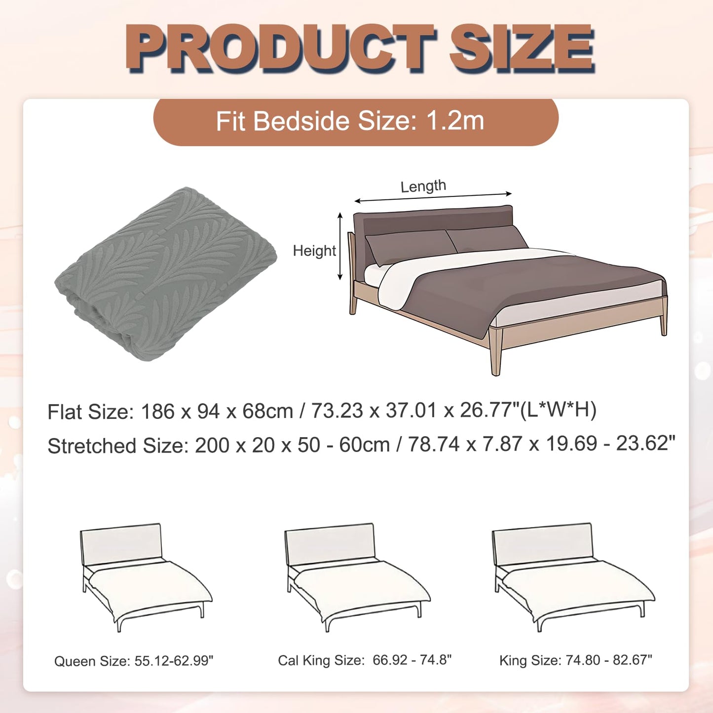 sourcing map Bed Headboard Slipcover, 200cm Jacquard Fabric Stretch Protector Covers, Dustproof Cover for King Size Headboard Bedroom Decor, Dark Gray