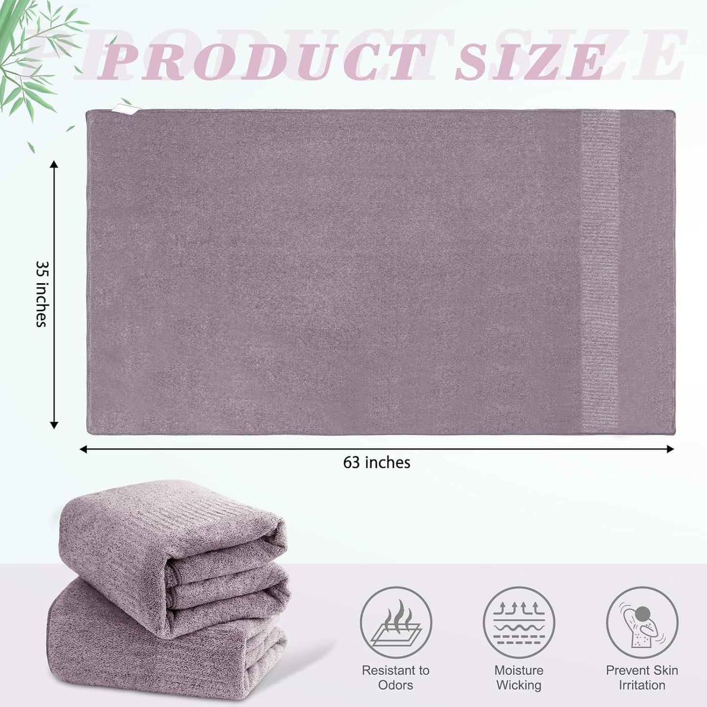 SEISSO Set of 2 Bamboo Bath Towels,88.9 × 160 cm Oversized XXL Towels, Extra Soft, Highly Absorbent, Quick-Drying,Purple