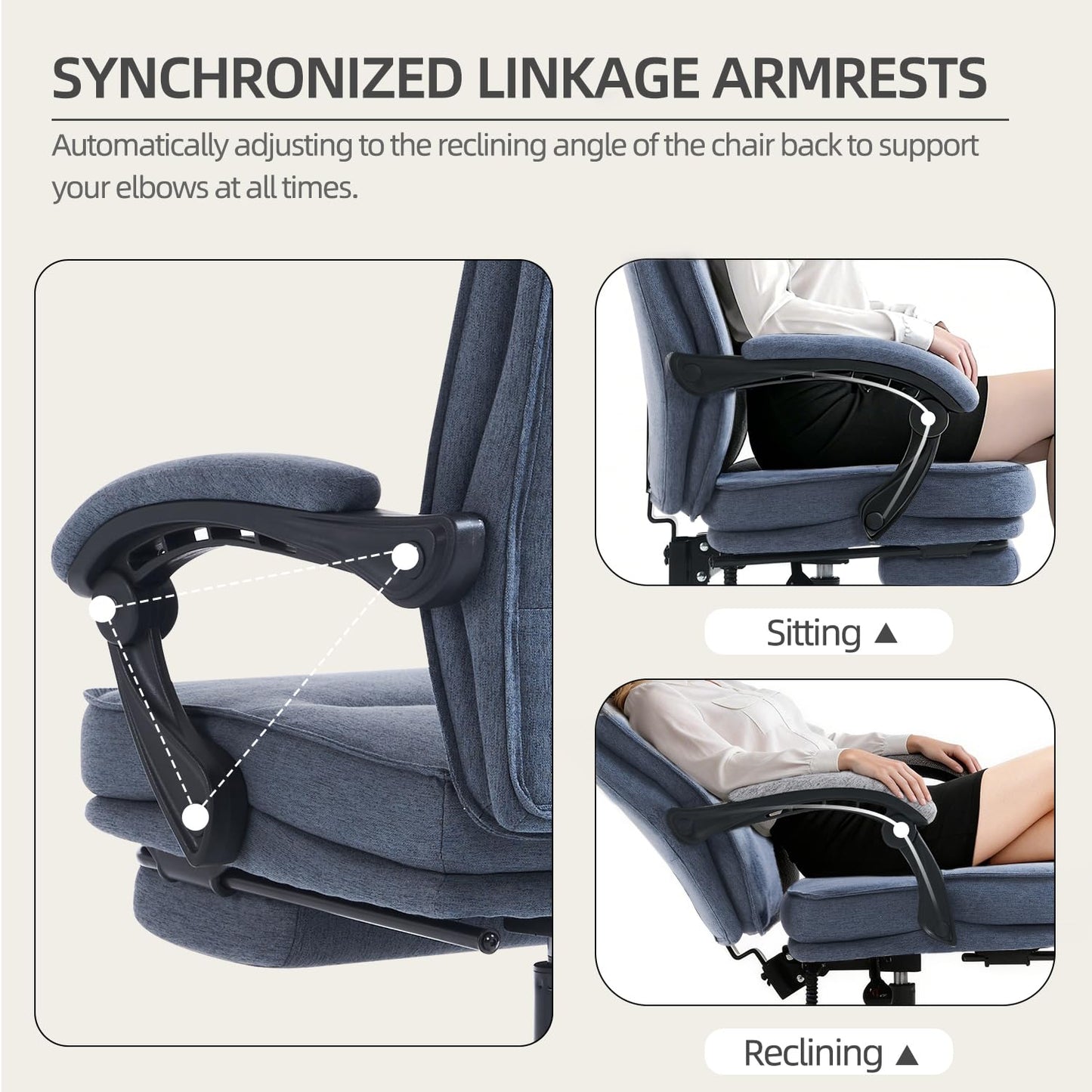 MZLEE Office Chairs for Home, Ergonomic Office Chair with Footrest, 90-135° Recline