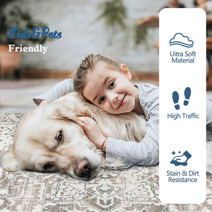 Famibay Rugs Living Room Large 160X230 Machine Washable Soft Short Pile Area Rugs Vintage Traditional Bedroom Carpet Non Slip Non Shedding for Home