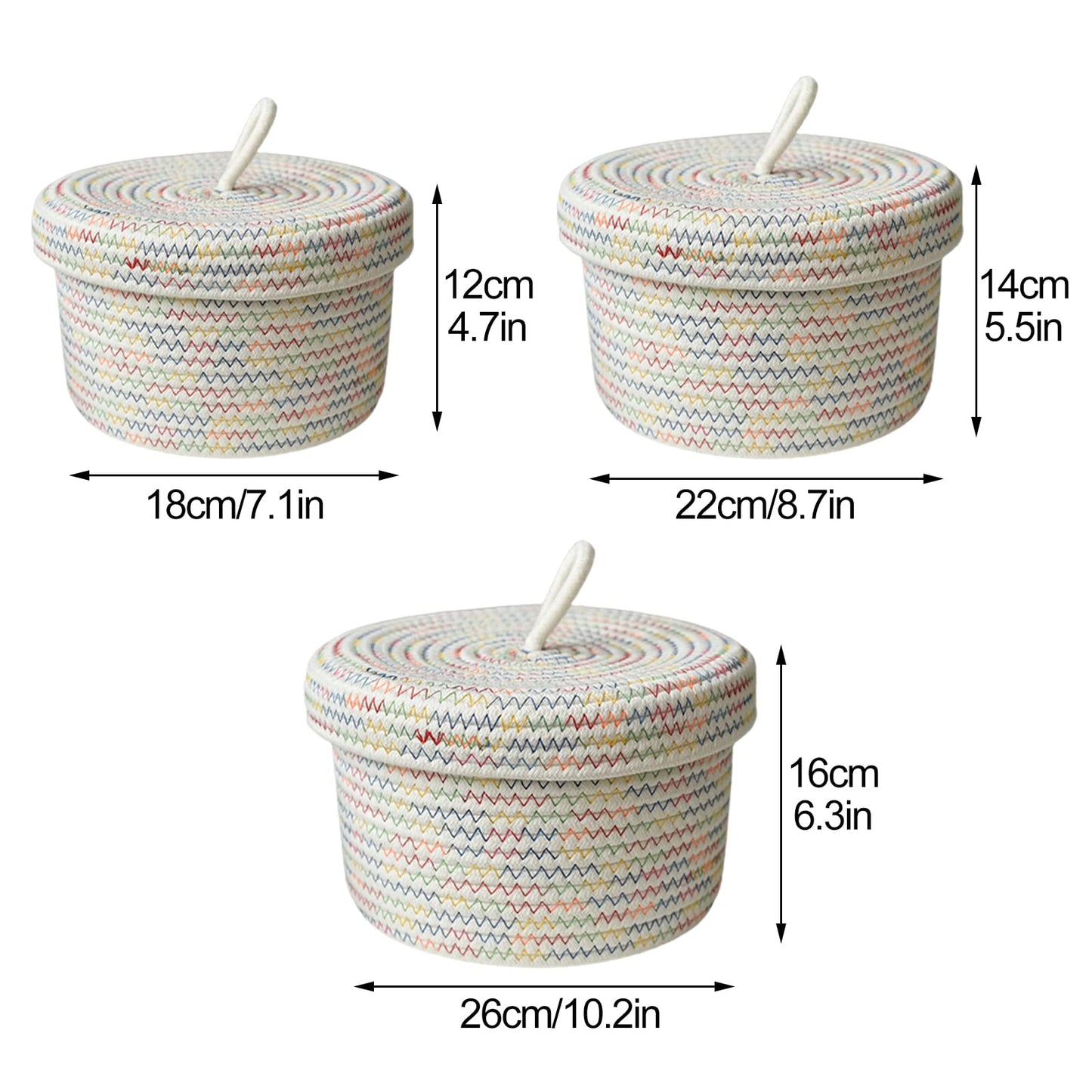 Set of 2 Round storage baskets with lids,With Leather Handles for Closet Storage,Toy,Living roon,Towel Basket,Bathroom storage,Stackable Storage