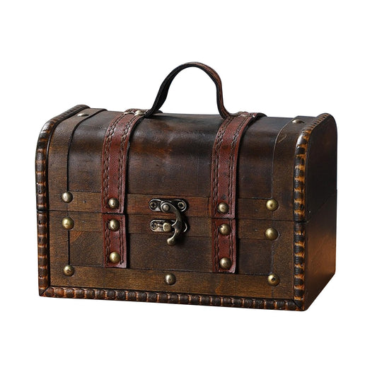 QINGYIWL Mini Treasure Chest Wooden 19.2x12.7x12.4cm Vintage with Lock Storage Treasure Chest for Storage and Decorating for Children's Birthday