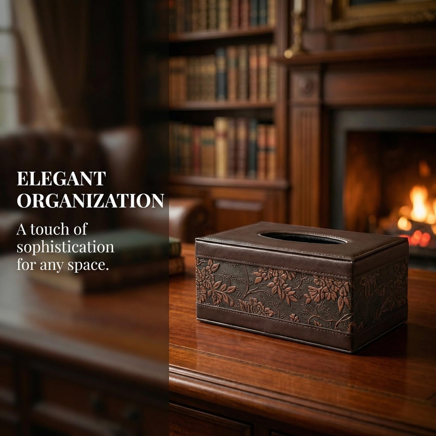 Premium PU Leather Tissue Box Cover - Rectangular Tissue Box Holder for Home, Office, Bathroom and Car