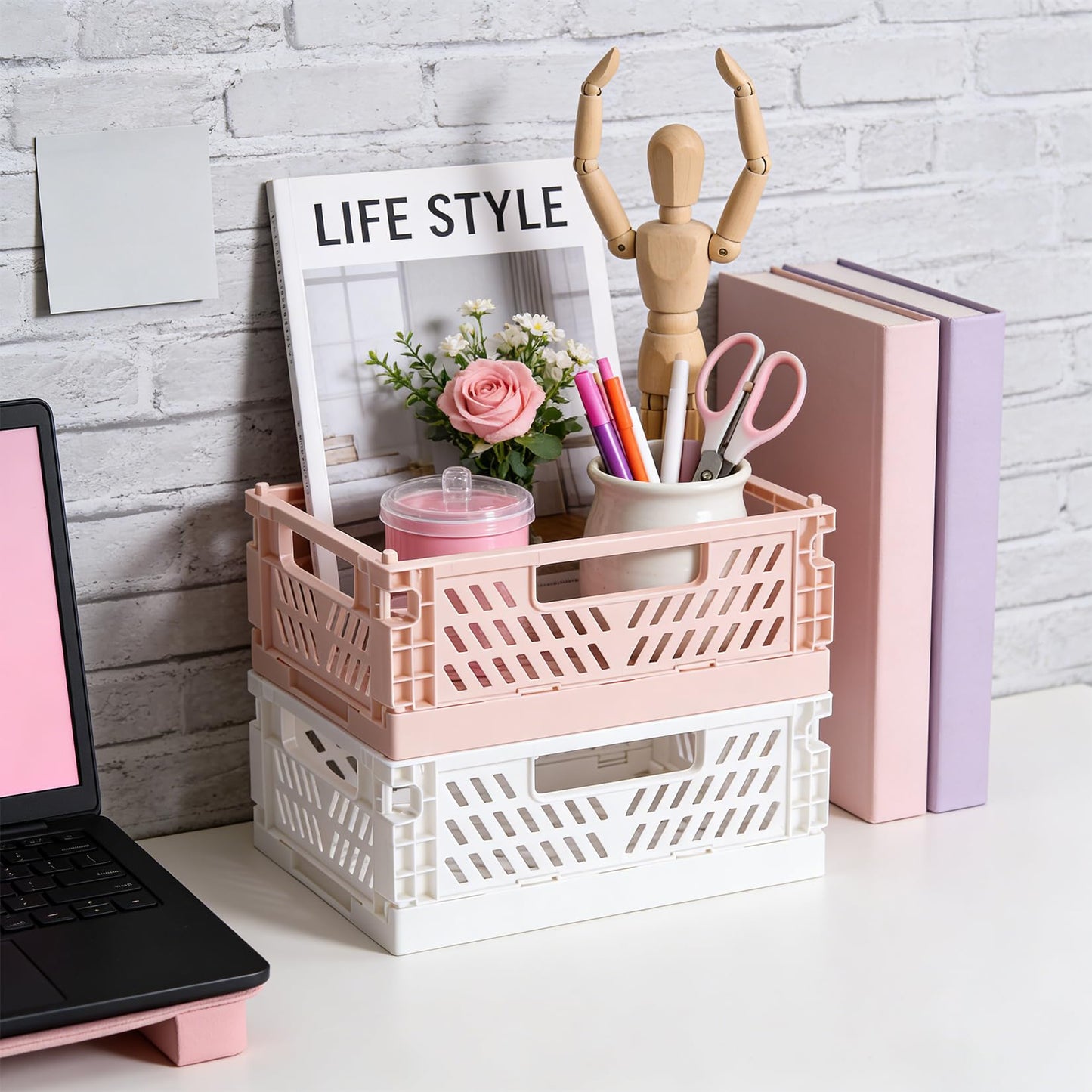 4 Pcs Collapsible Storage Boxes, Stackable Storage Baskets, Folding Crates, Foldable Basket