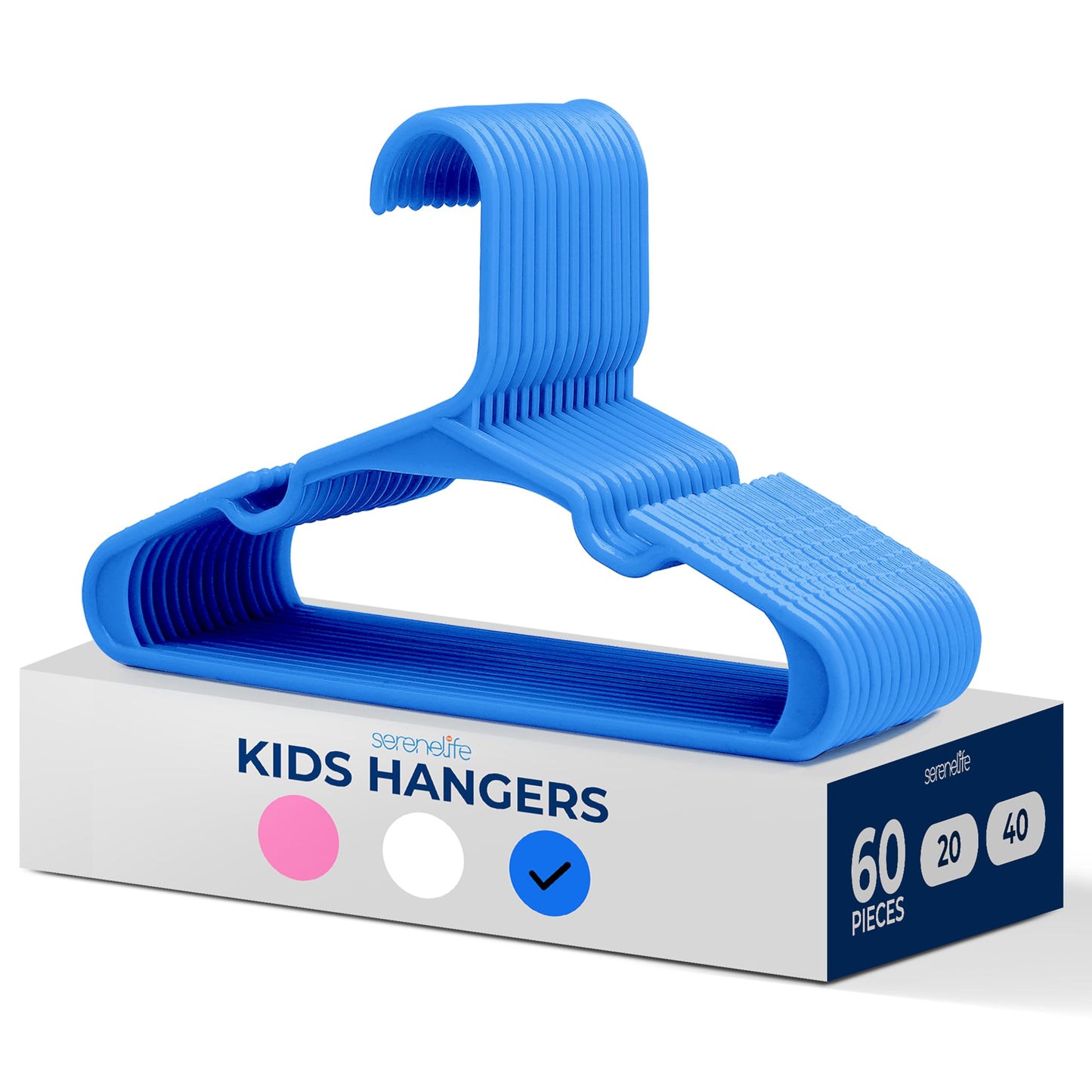 SereneLife 20 Pack Plastic Kids Hangers, Non-Slip for Closet, Space-Saving Thin Design for Infant and Newborn Clothing