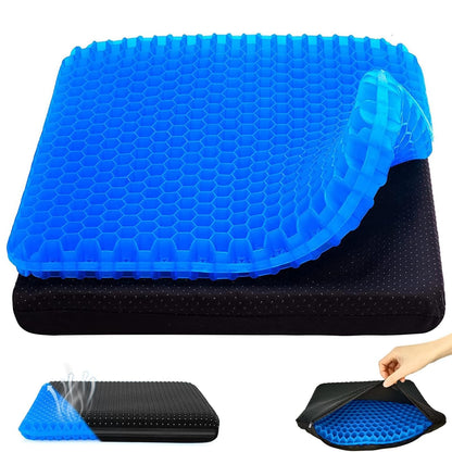 Soft Sitter Cushion, Gel Seat Cushion with Honeycomb Design for Pressure Relief, 42 x 37 x 3.5 cm Blue Cooling Gel Cushion for Office Chair, Car