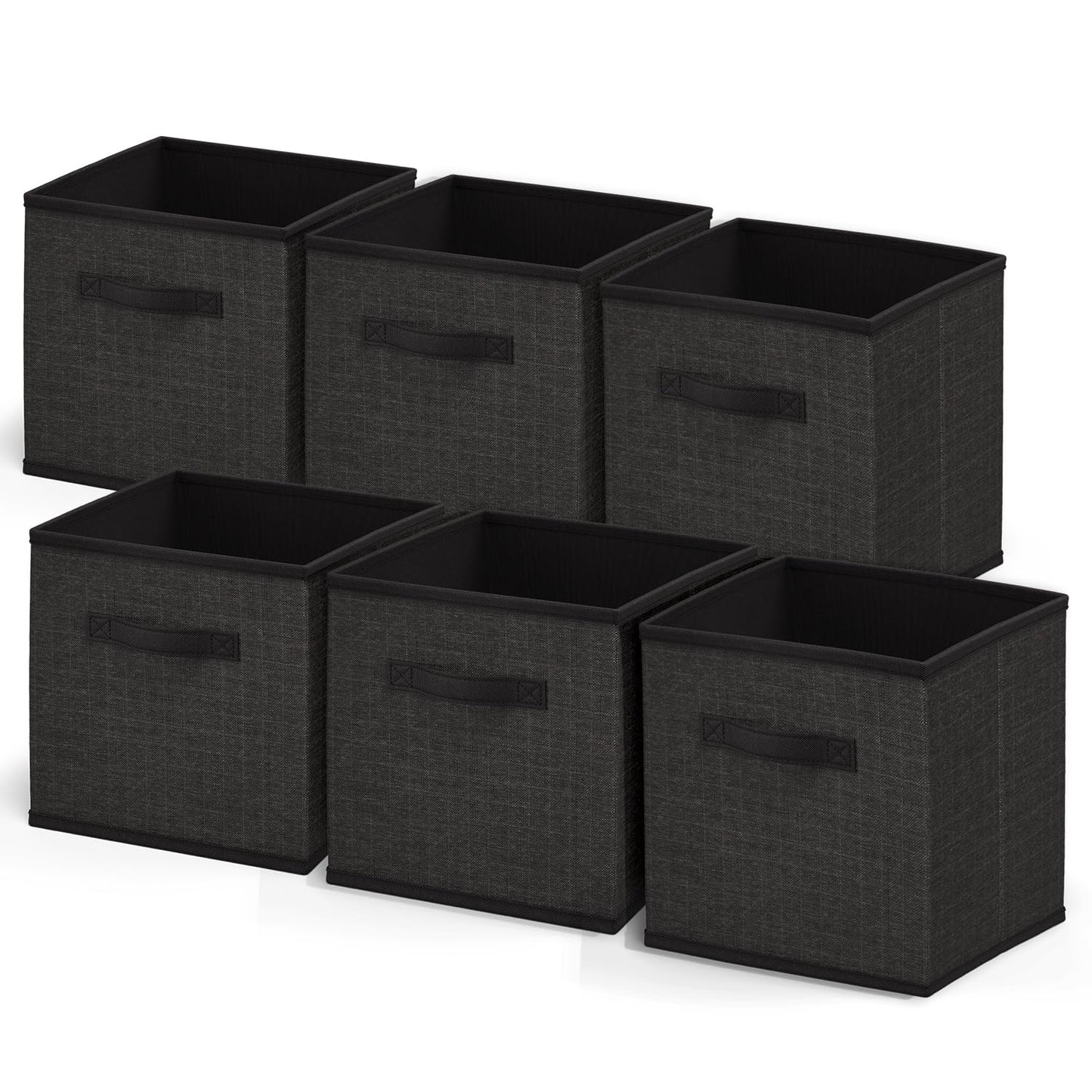 Nestl Cube Storage Bins, Foldable 6 Cube Storage Organizer Bins, Fabric Storage Cubes, Storage Basket with Handles, Black Closet Storage Bins