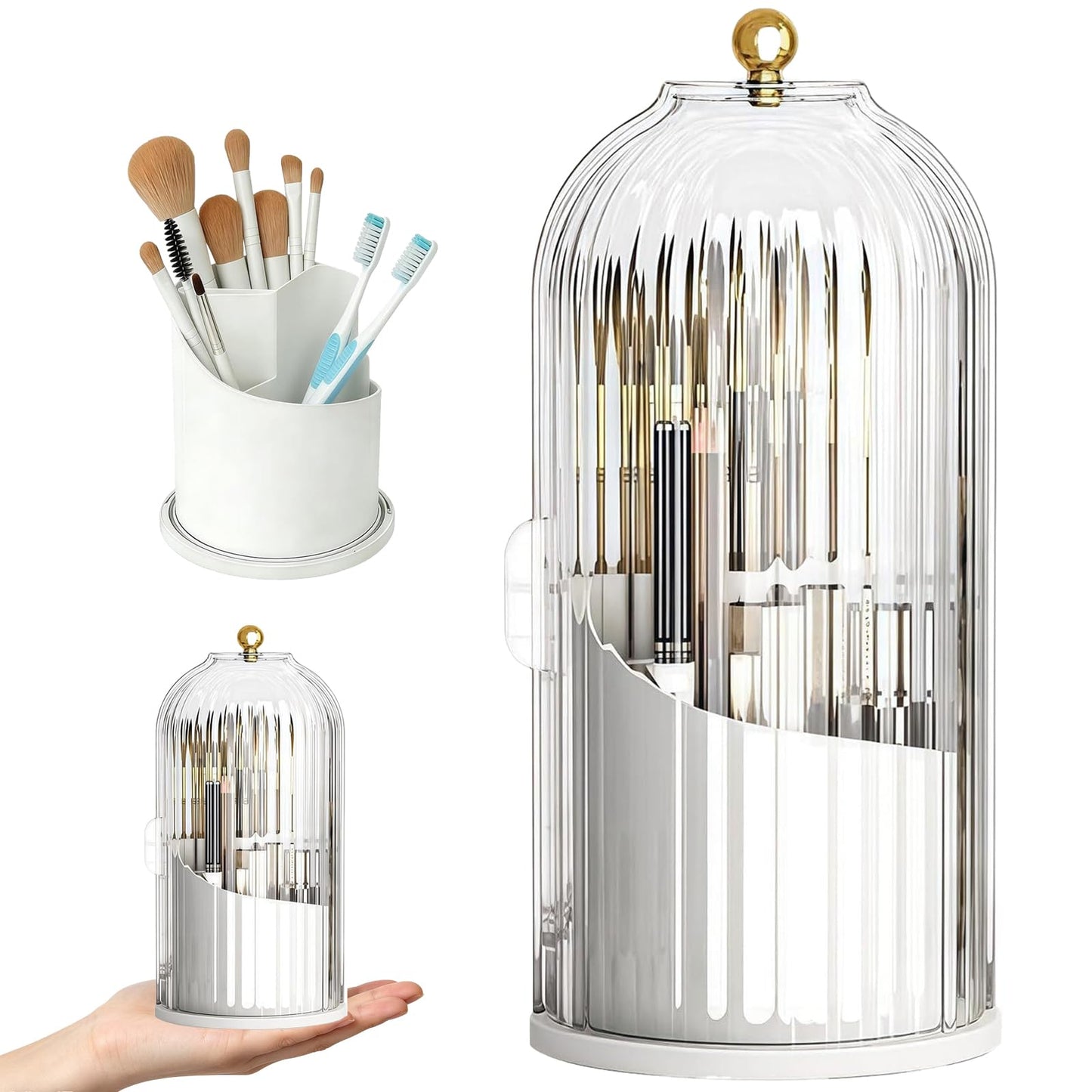 Rotating Toothbrush Holder with Cover, Dustproof Toothbrush Storage, Toothbrush Organiser for Travel and Home Use