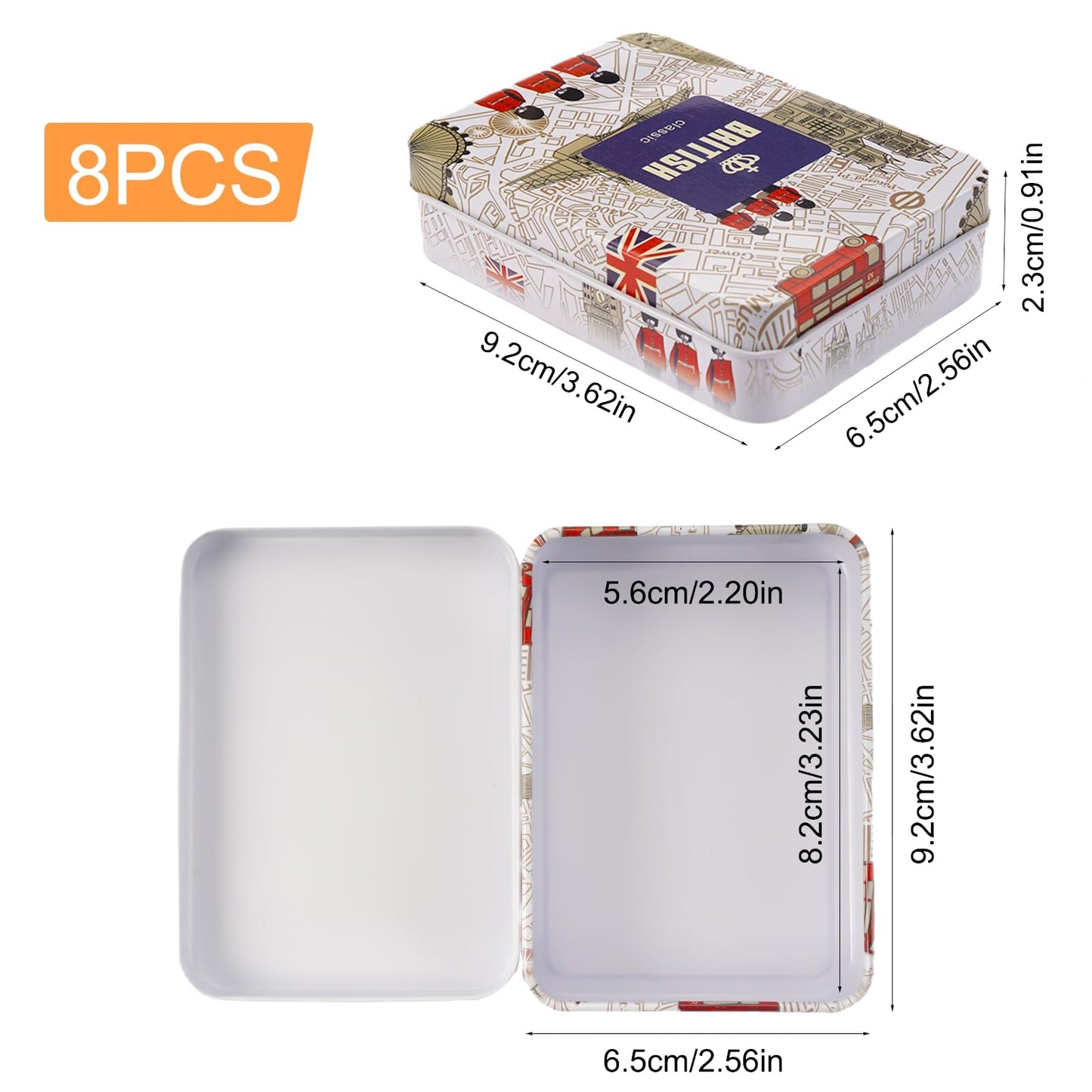 Vylro 8 Pack Metal Tin Box with Lids, 9.2x6.5x2.3 cm Storage Tins for Candy