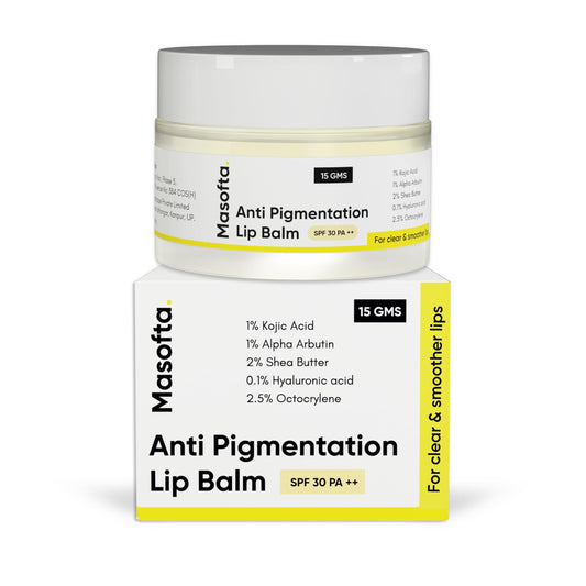 Masofta Anti Pigmentation Lip Balm With Kojic Acid,Alpha Arbutin & Shea Butter For Smooth,Crack Free & Clear Lips,Spf 30 Pa++,For Men & Women,All