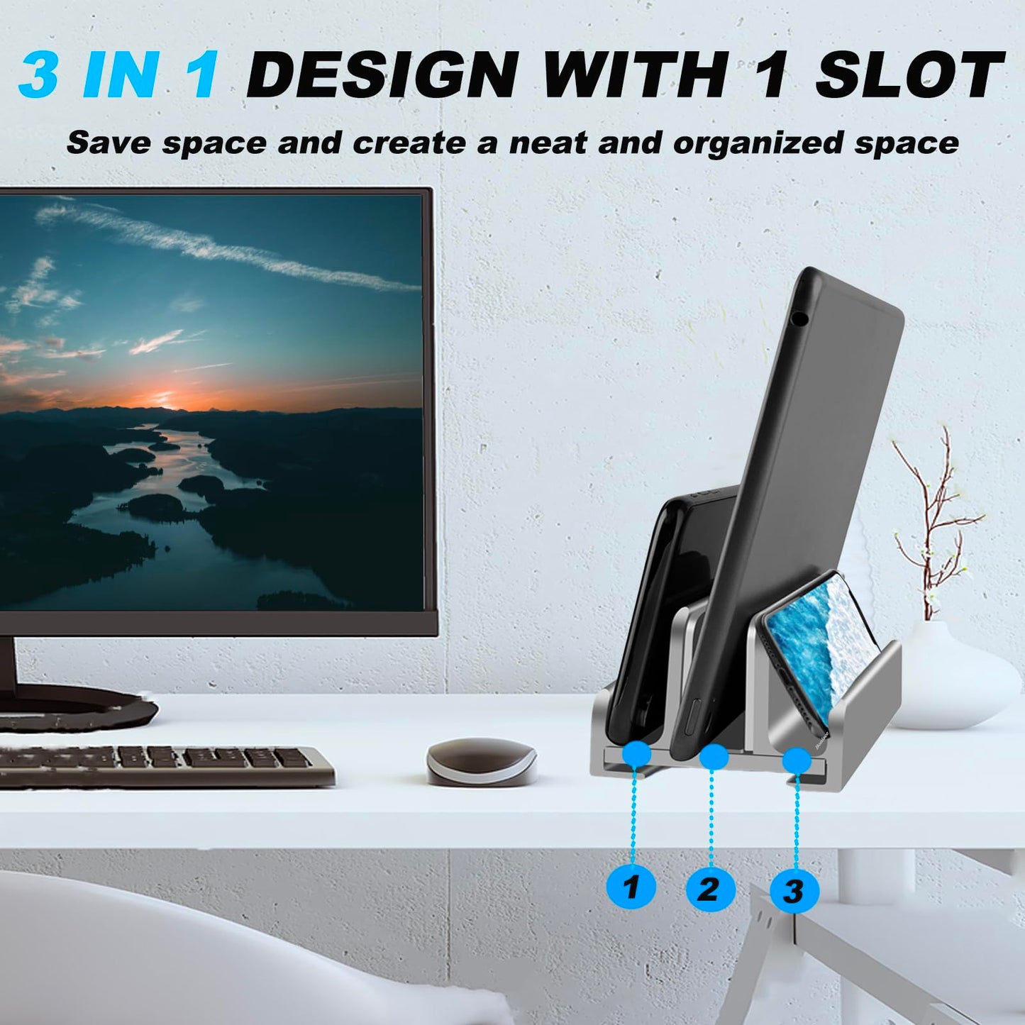 Bonlace Vertical Laptop Stand Aluminium Laptop Stand Space Saving Laptop Holder with Thermal Base for Laptops Tablets (Silver)