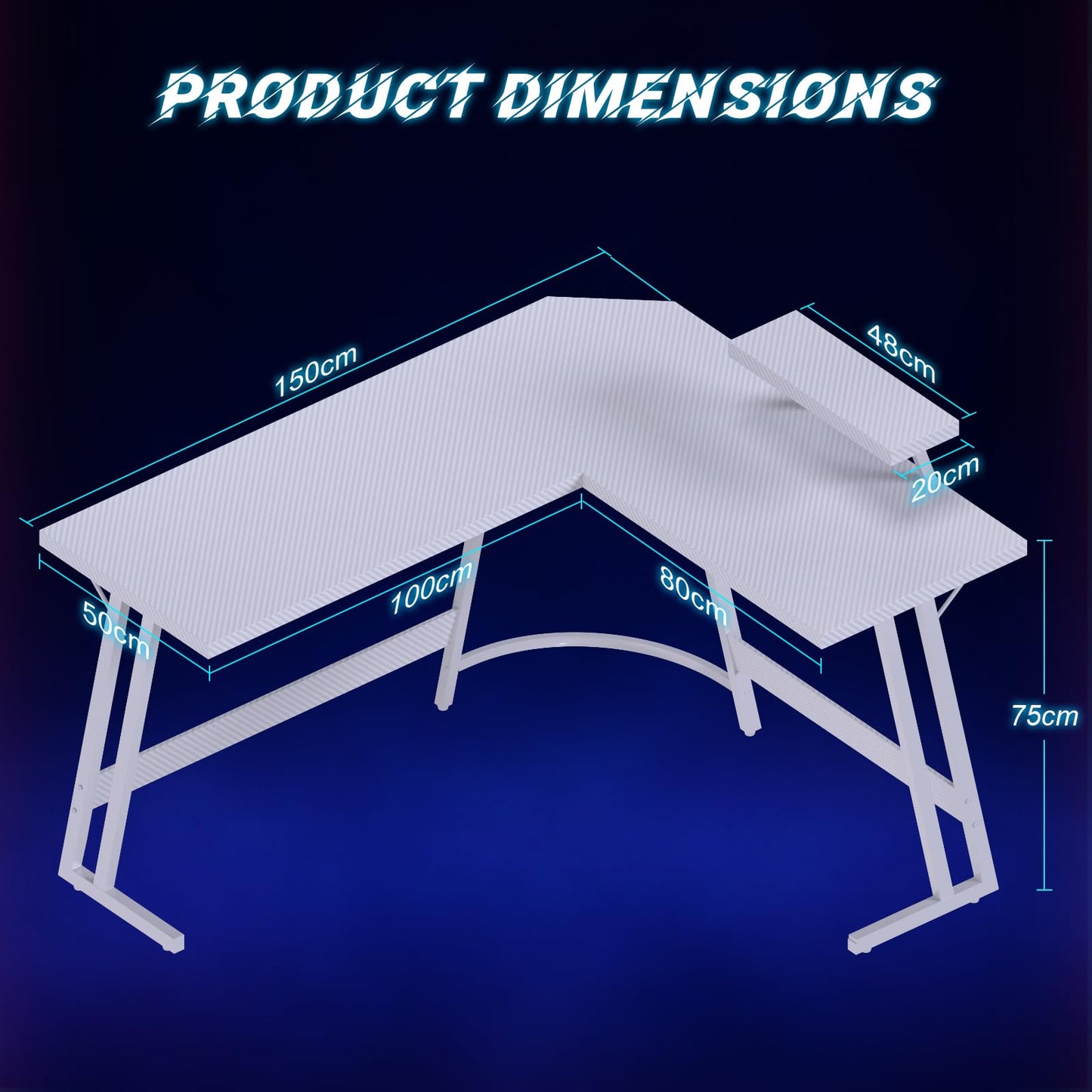 JUMMICO L Shaped Gaming Desk with Large Monitor Stand 150x150x75cm,Corner Desk for Home Office Study Writing Workstation, White