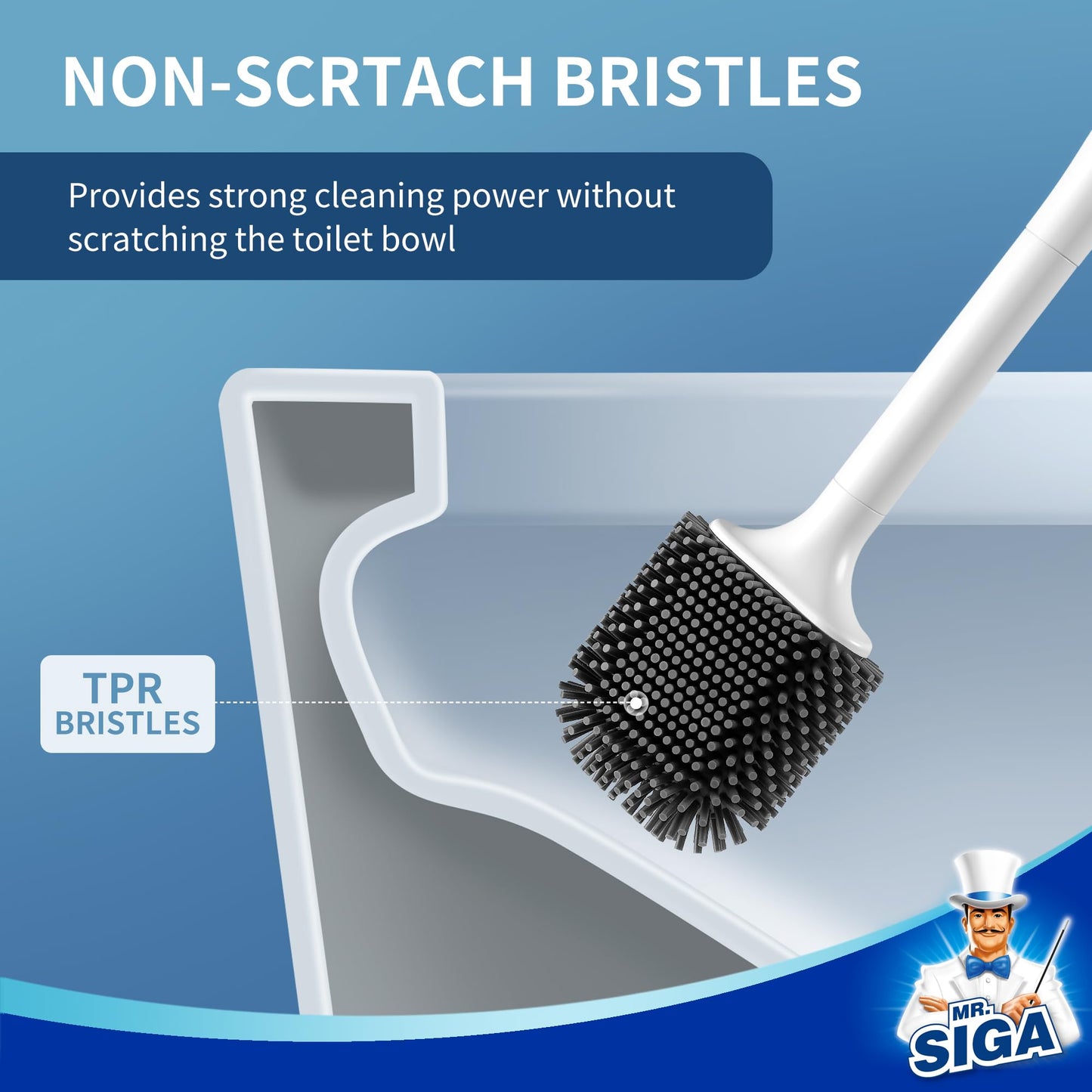 MR.SIGA Toilet Bowl Brush and Holder, Toilet Brush with Durable and Flexible TPR Bristles, Wall Mounted Toilet Brush Cleaner for Bathroom Cleaning