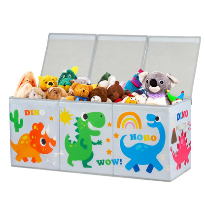 Decalsweet Cartoon Dinosaur Extra Large Kids Toy Storage Box with Lid,Foldable Oxford Toy Storage Organizer Box for Boys-96?32?40cm-Lightweight Toy