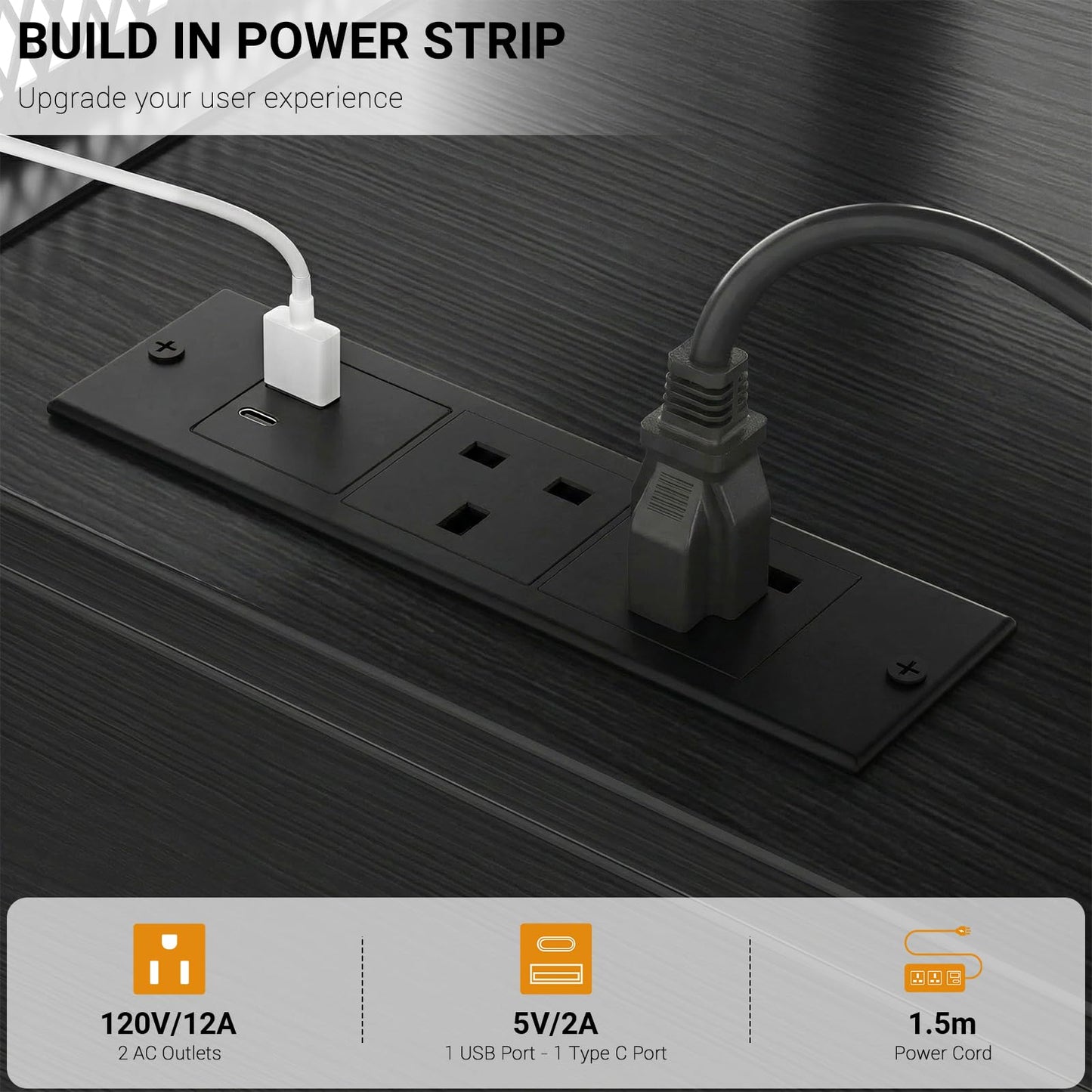 iSunirm Gaming Desk with Power Outlets & LED Lights, 100cm Computer Desk with Monitor Stand, Small Home Office Desk for Small Space