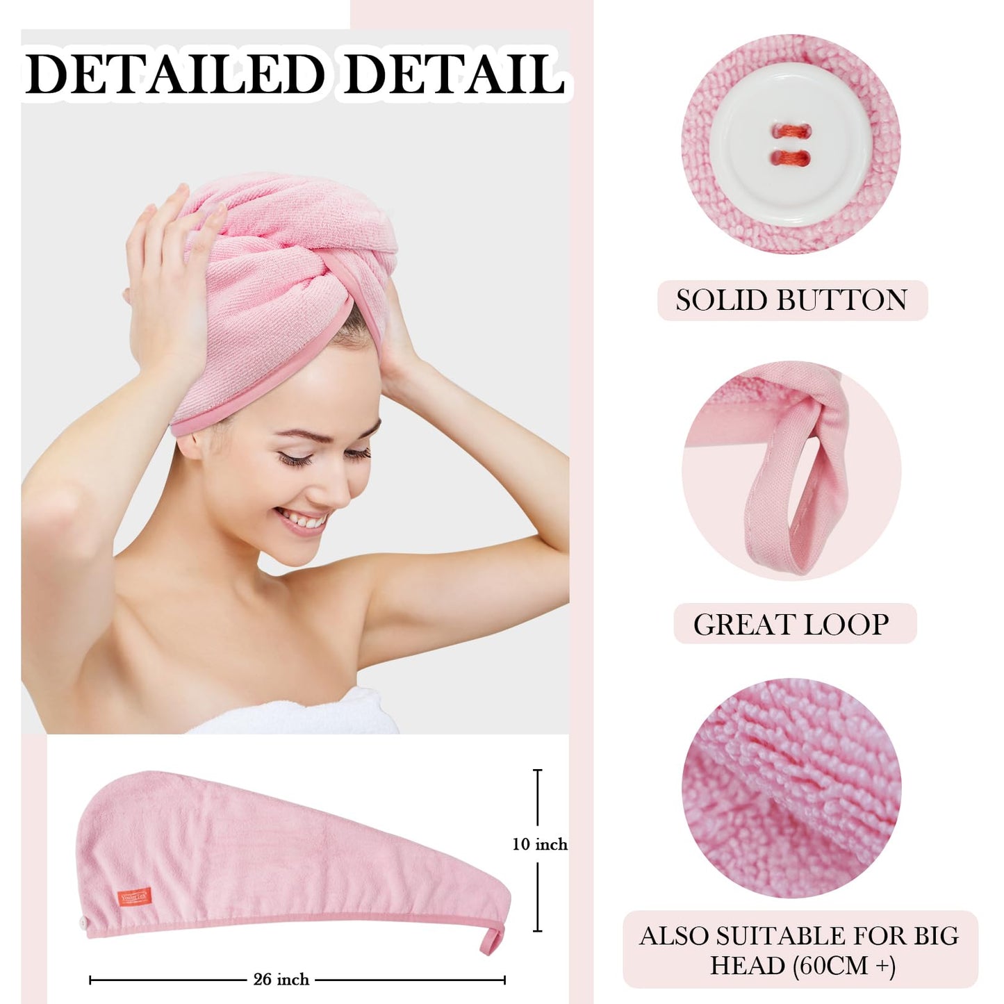 YoulerTex Microfiber Hair Towel Wrap for Women, 2 Pack 10 inch X 26 inch, Super Absorbent Quick Dry Hair Turban For Drying Curly, Long & Thick Hair
