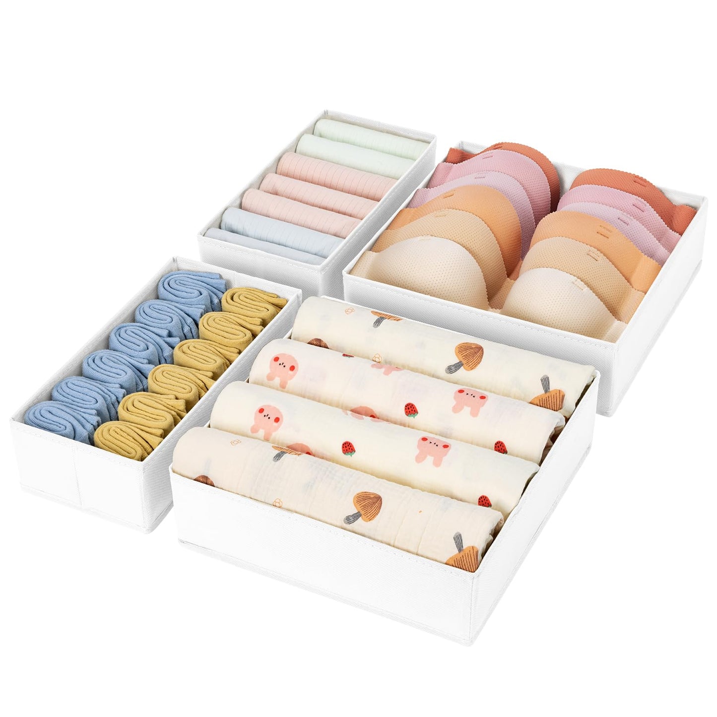 DIMJ 4 Pack Drawer Organizer for Clothes - Underwear Organiser, Foldable Fabric Dresser Organiser Bins