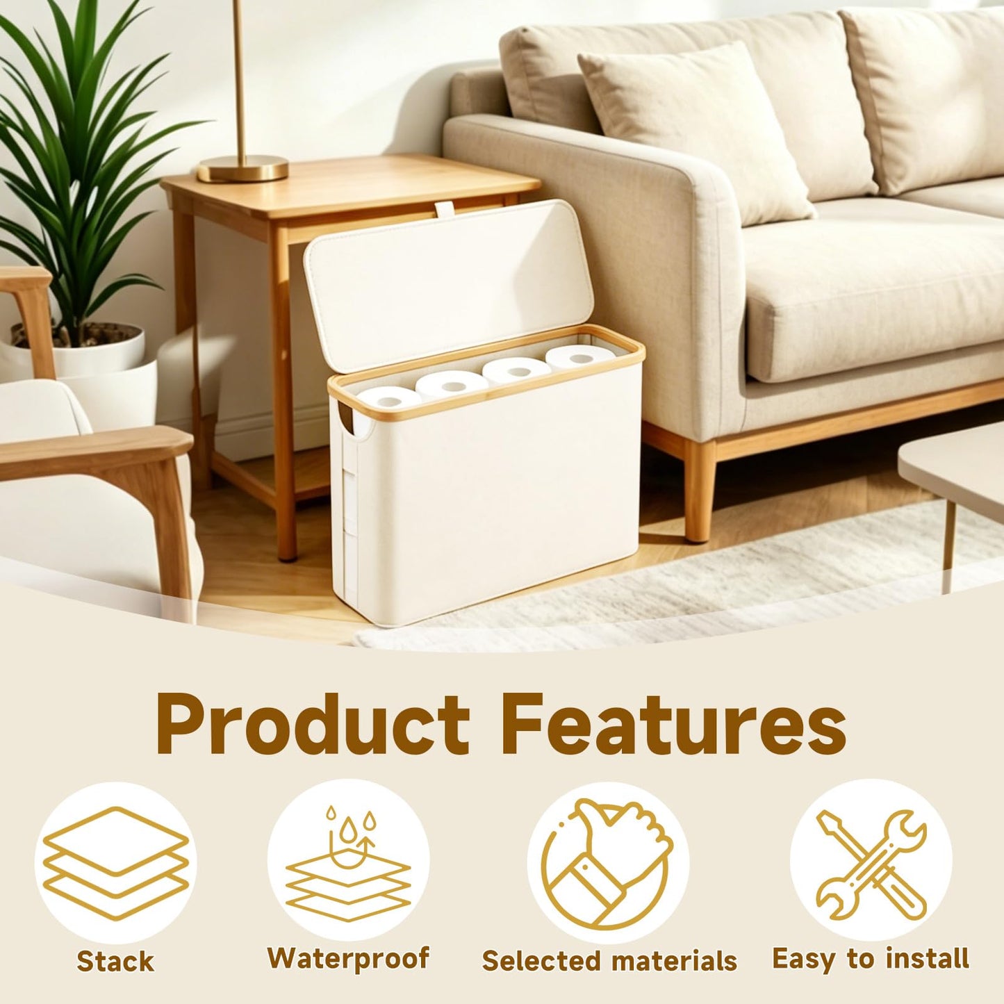 Toilet Roll Storage Box with Lid, Toilet Roll Basket, Storage Basket