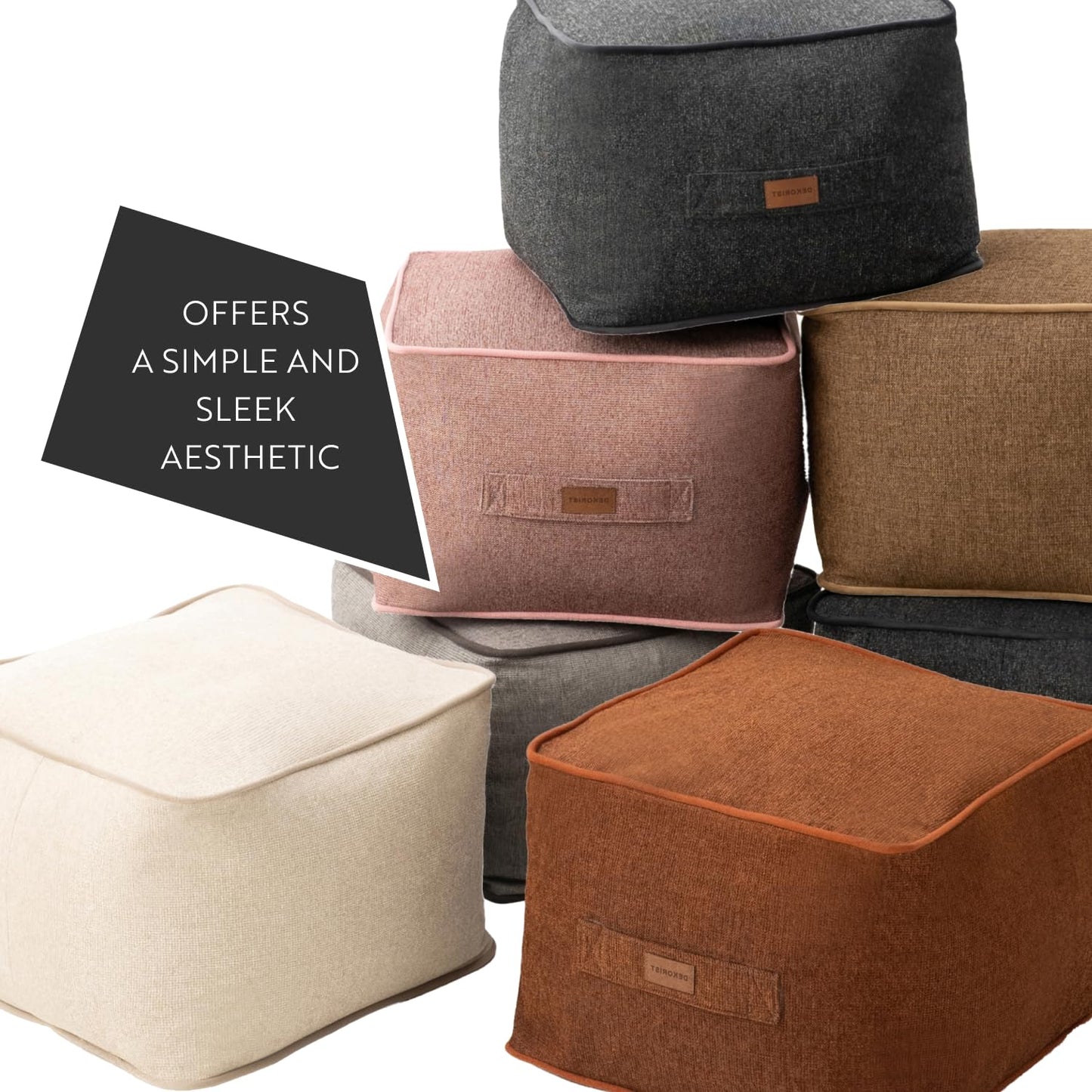 Dekorist Ottoman Pouffe, Comfortable Cube Foot stool, Soft Velvet Bean Bag, Home Decor Footstool Extra Seating for Living Room, Bedroom, Quantum