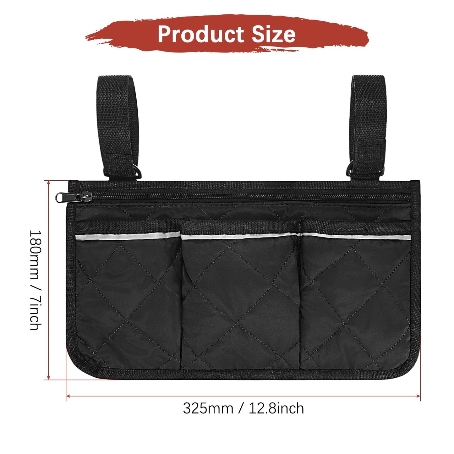 TIXIPEM 1-Pack Beach Chair Armrest Bag 12.8"x7" Polyester, Black