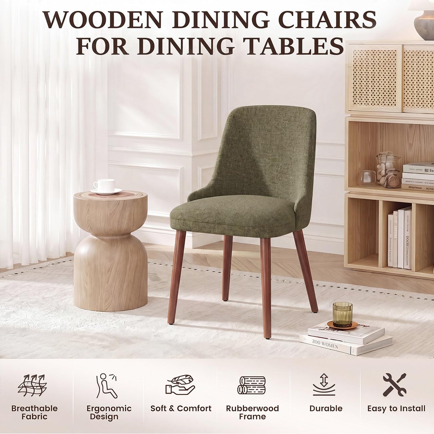 Dining Chairs Set of 6, Upholstered Dining Room Chairs with Ergonomic High Back, Thick Padded Seat, Skin-Friendly Fabric