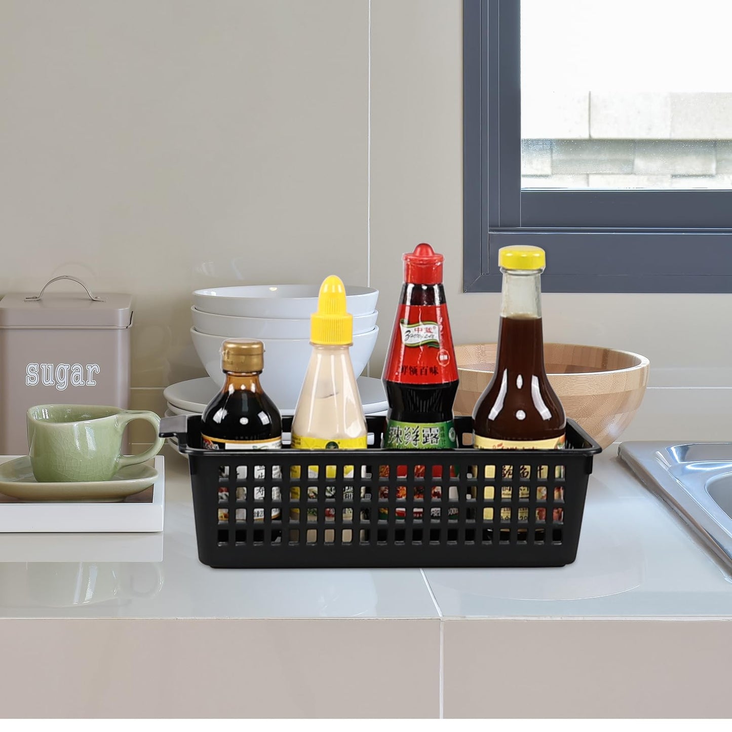 Hayixia 12 Pack Small Storage Baskets for Small Items, Slim Plastic Organising Baskets, Black