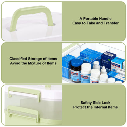 Otopone Medicine Storage Box, Multi Grid Covered Medicine Box with Handle