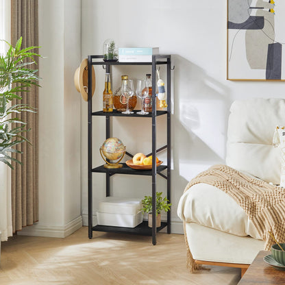 YMYNY Bookcase,4 Tier Storage Rack, Plant Rack, Storage Rack with Steel Frame,for Living Room, Office, Study, Hallway, Industrial Style, Black HBC004B